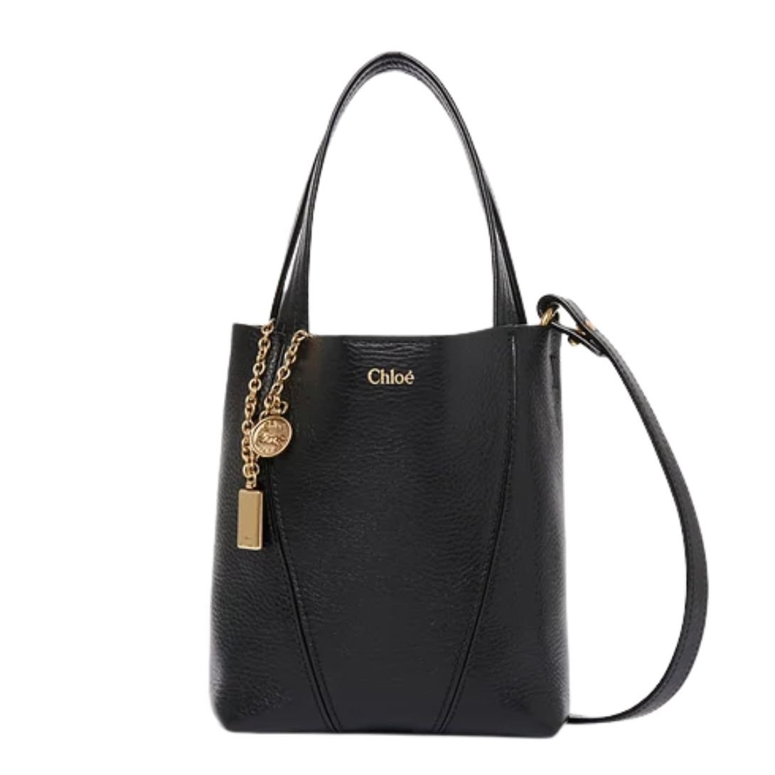 CHLOÉ WOMEN'S SPIN SMALL LEATHER TOTE CLAY BLACK