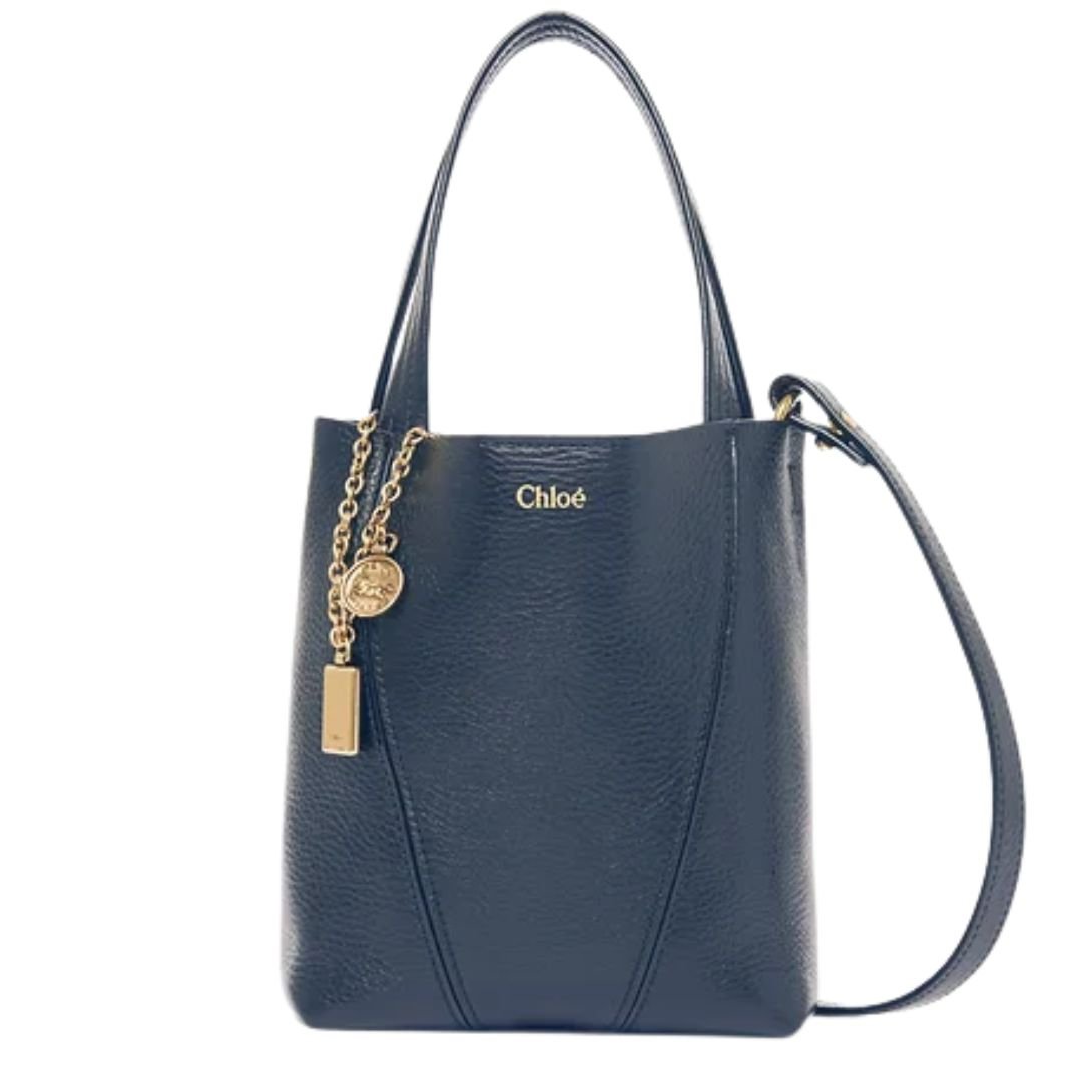 CHLOÉ WOMEN'S SPIN SMALL LEATHER TOTE TAPESTRY BLUE