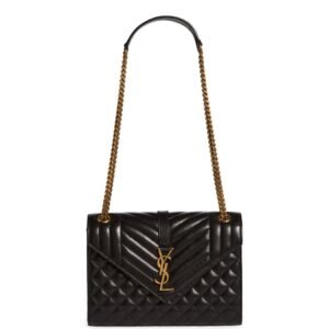 SAINT LAURENT WOMEN’S MEDIUM CASSANDRA QUILTED LEATHER ENVELOPE BAG NERO
