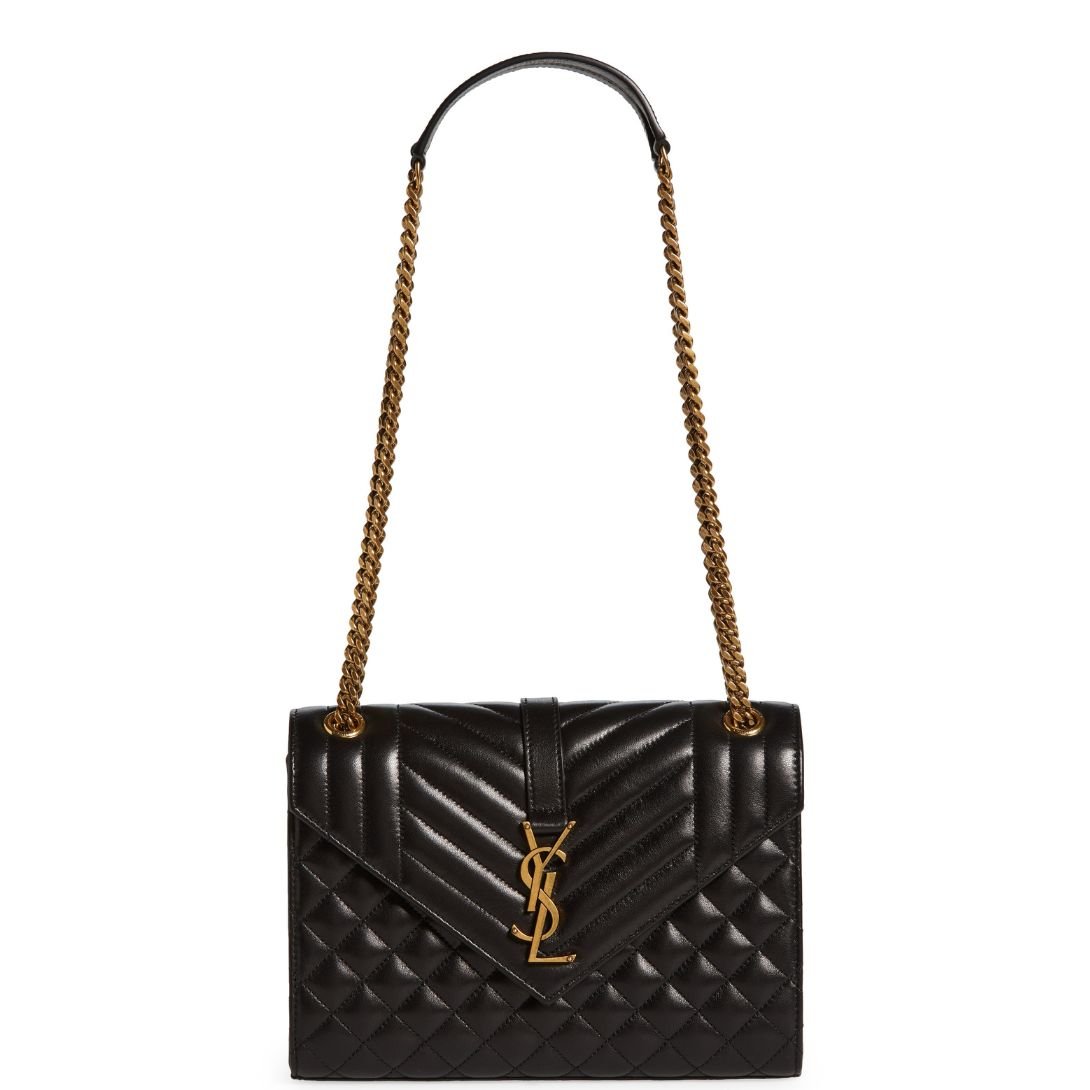 SAINT LAURENT WOMEN'S MEDIUM CASSANDRA QUILTED LEATHER ENVELOPE BAG NERO