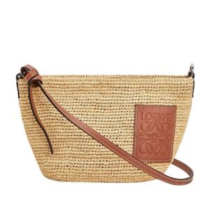 LOEWE WOMEN’S POCHETTE LEATHER-TRIMMED RAFFIA CROSSBODY BAG