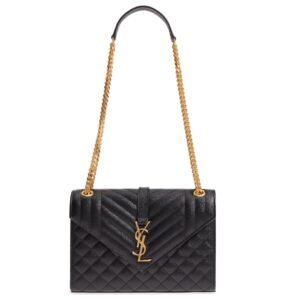 SAINT LAURENT WOMEN’S MEDIUM CASSANDRA QUILTED LEATHER ENVELOPE BAG NOIR