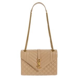 SAINT LAURENT WOMEN’S MEDIUM CASSANDRA QUILTED LEATHER ENVELOPE BAG DARK TOFFEE