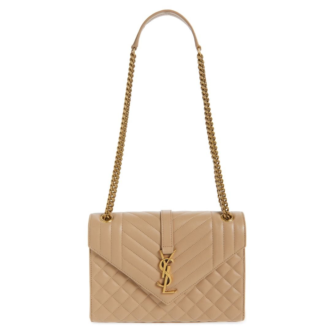 SAINT LAURENT WOMEN'S MEDIUM CASSANDRA QUILTED LEATHER ENVELOPE BAG DARK TOFFEE