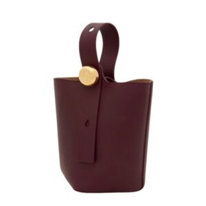 LOEWE PEBBLE MINI LEATHER TOTE DARK BURGUNDY