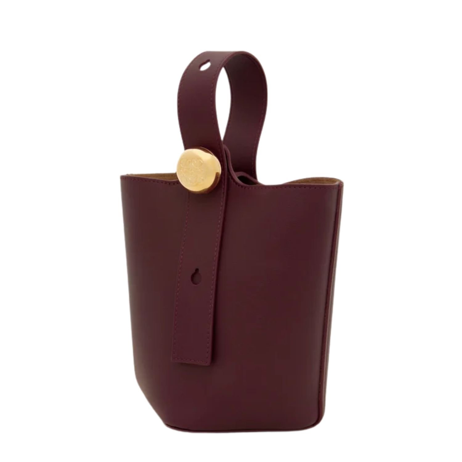LOEWE PEBBLE MINI LEATHER TOTE DARK BURGUNDY