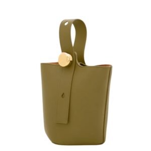 LOEWE PEBBLE MINI LEATHER TOTE OLIVE