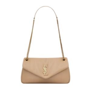 SAINT LAURENT WOMEN’S CALYPSO SMALL BAG IN LAMBSKIN DARK TOFFEE
