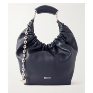 LOEWE SQUEEZE SMALL CHAIN-EMBELLISHED GATHERED LEATHER SHOULDER BAG