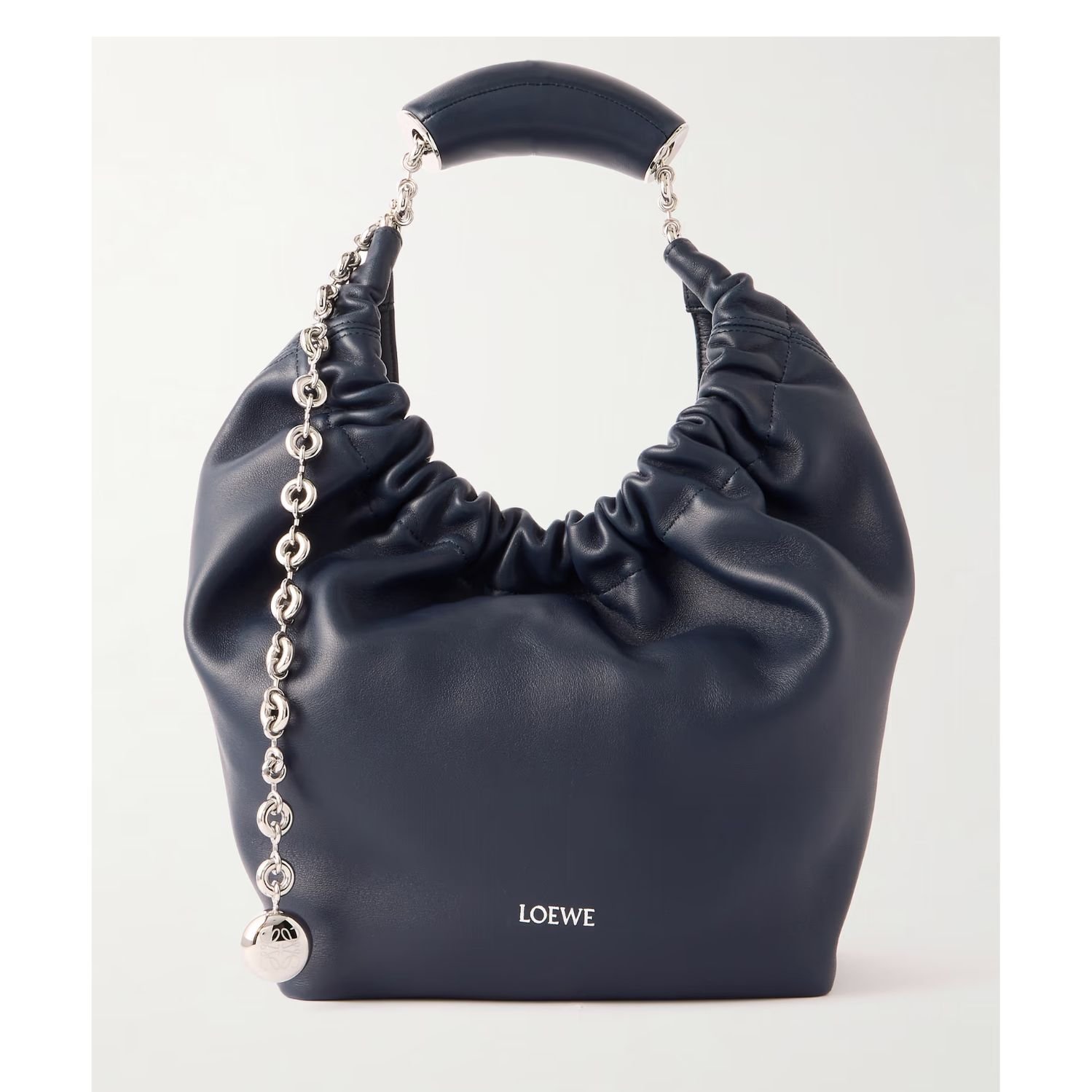 LOEWE SQUEEZE SMALL CHAIN-EMBELLISHED GATHERED LEATHER SHOULDER BAG