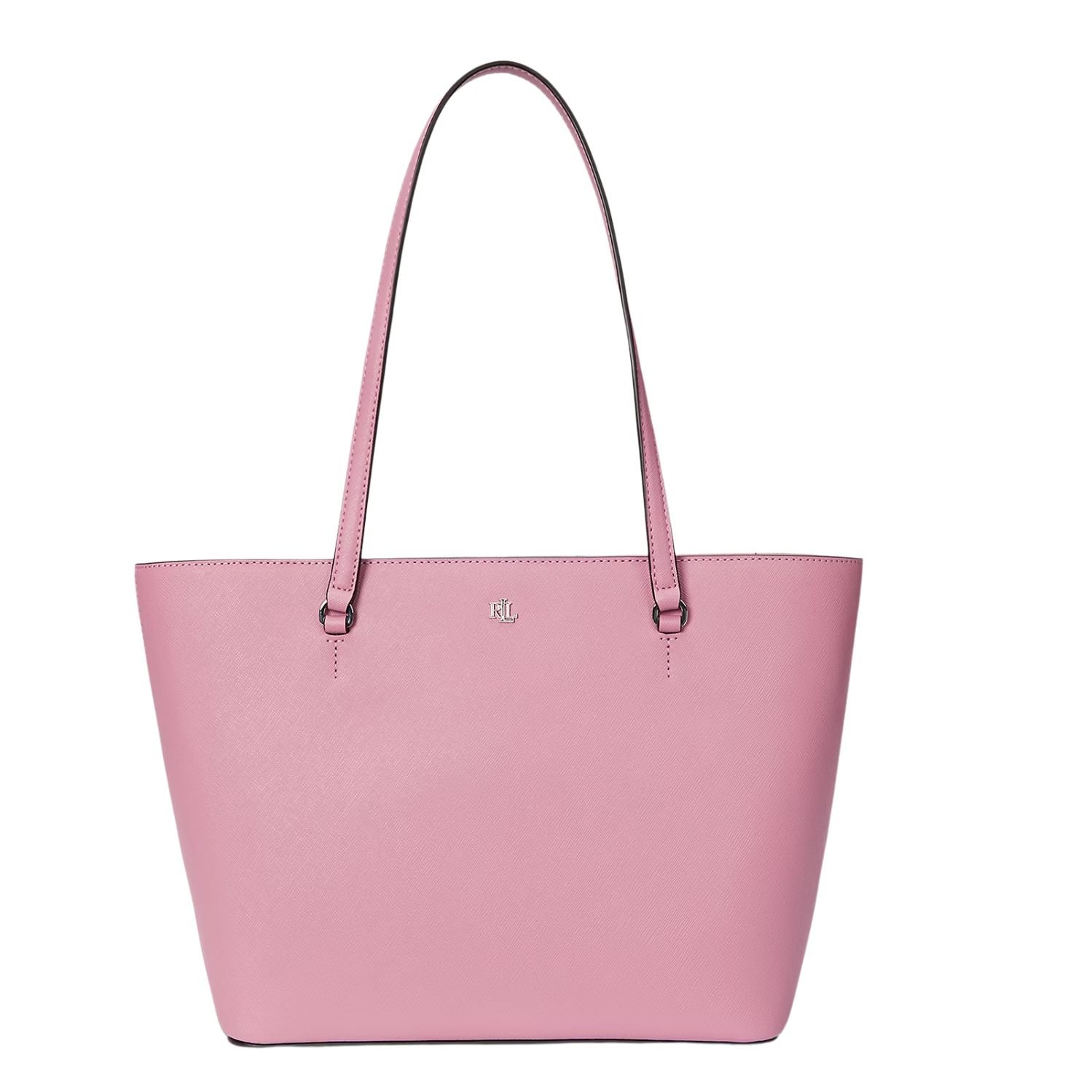 RALPH LAUREN CROSSHATCH LEATHER MEDIUM KARLY SHOPPER TOTE ROSE MAUVE