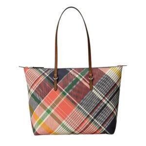 WOMENS RALPH LAUREN NYLON MEDIUM KEATON TOTE SUNSET PLAID
