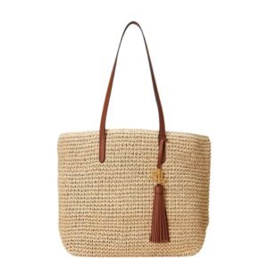 RALPH LAUREN CROCHET-STRAW MEDIUM WHITNEY TOTE