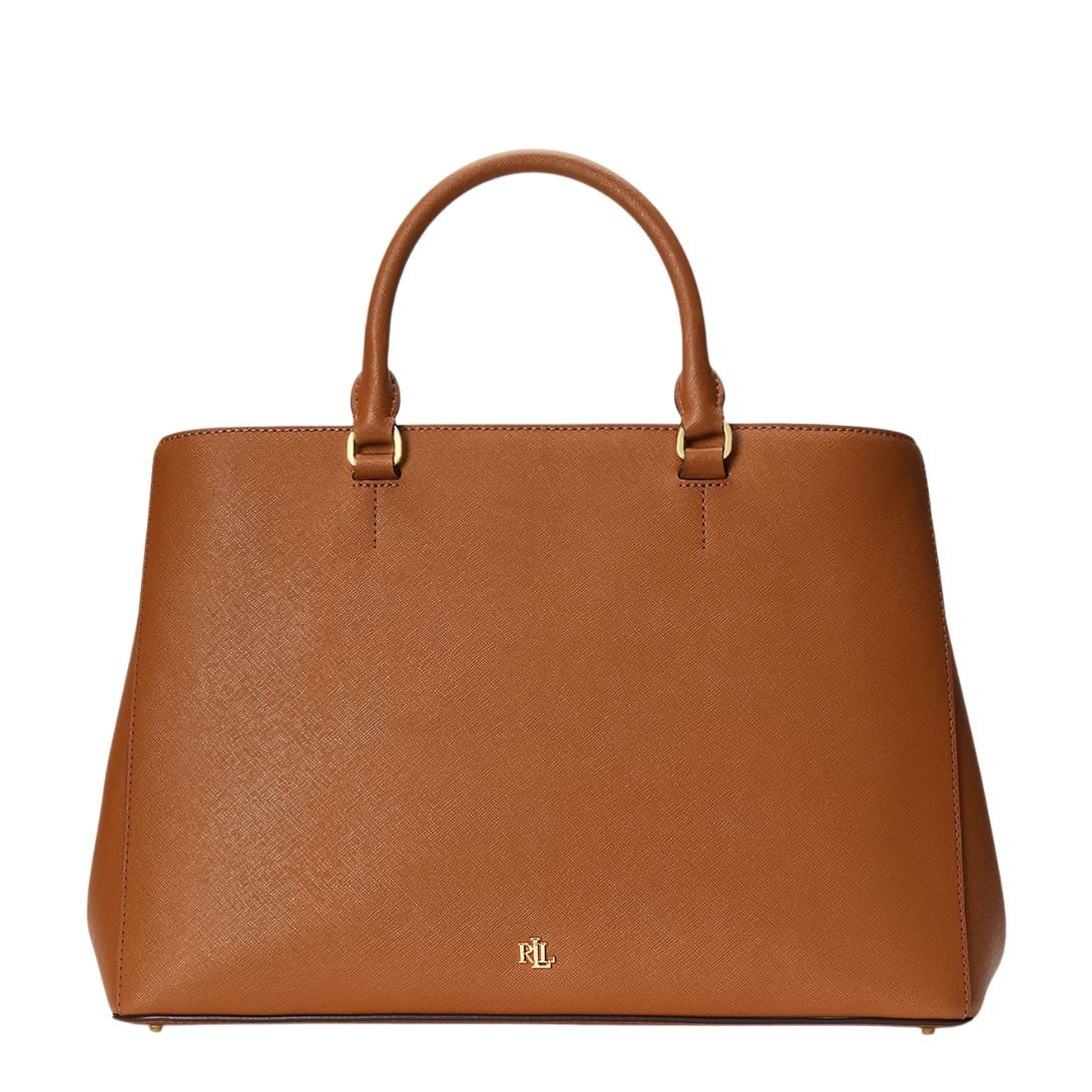 WOMEN'S RALPH LAUREN CROSSHATCH LEATHER LARGE HANNA SATCHEL TAN