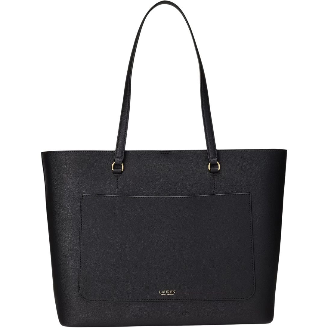 WOMEN'S RALPH LAUREN KARLY CROSSHATCH LEATHER LARGE TOTE BLACK