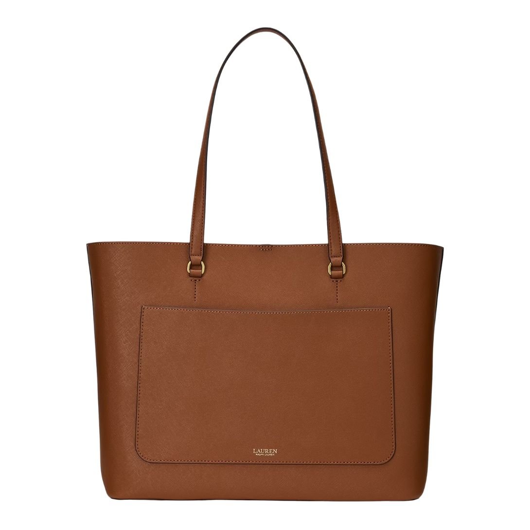 WOMEN'S RALPH LAUREN KARLY CROSSHATCH LEATHER LARGE TOTE TAN