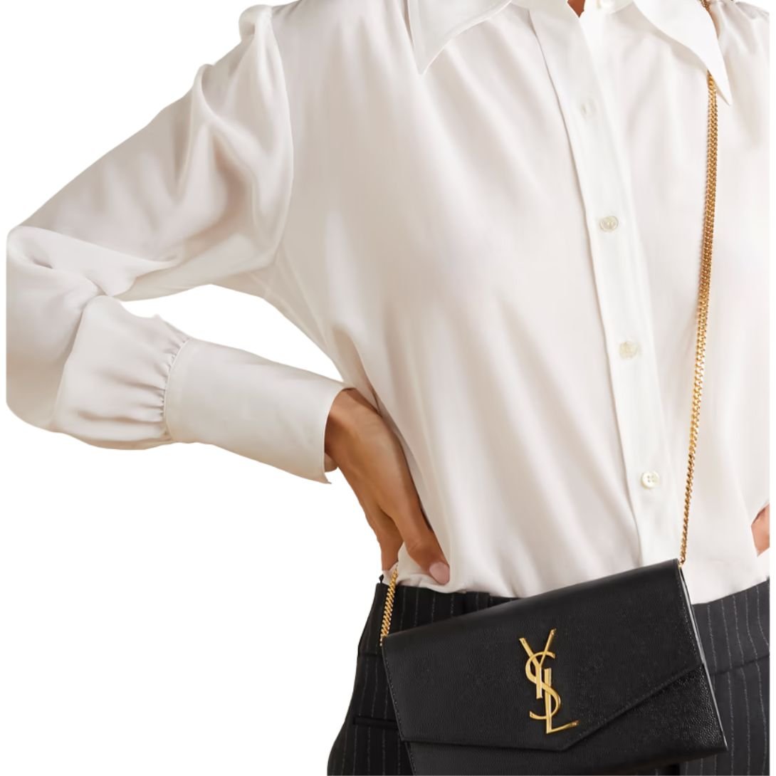 SAINT LAURENT UPTOWN LEATHER SHOULDER BAG WOMEN BLACK