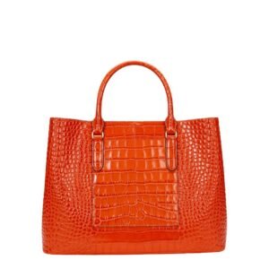 WOMENS LAUREN RALPH EMBOSSED LEATHER LARGE MARCY SATCHEL ORANGE