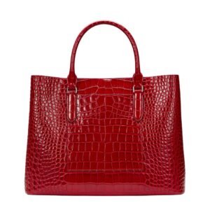 WOMENS LAUREN RALPH EMBOSSED LEATHER LARGE MARCY SATCHEL RED