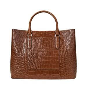 WOMENS LAUREN RALPH EMBOSSED LEATHER LARGE MARCY SATCHEL TOBACCO