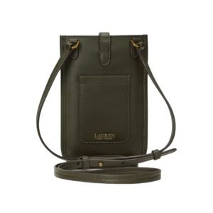 LAUREN RALPH LAUREN LEATHER CROSSBODY TECH CASE DARK OLIVE