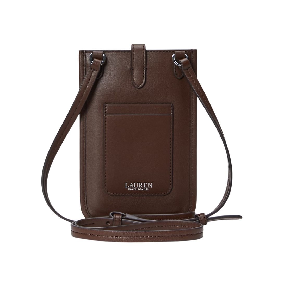 LAUREN RALPH LAUREN LEATHER CROSSBODY TECH CASE DARK MAHOGANY