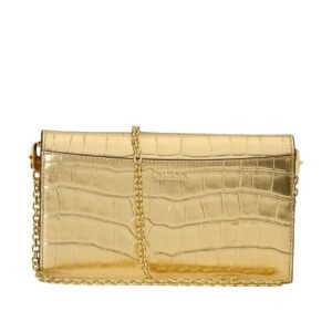 WOMEN’S RALPH LAUREN CROCODILE EMBOSSED MEDIUM ADAIR CROSSBODY MODERN GOLD