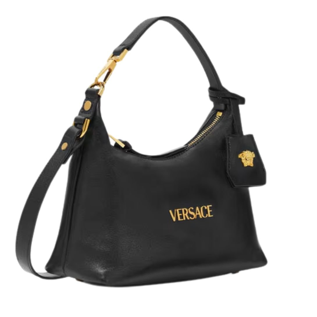 VERSACE TAG HOBO HANDBAG BLACK