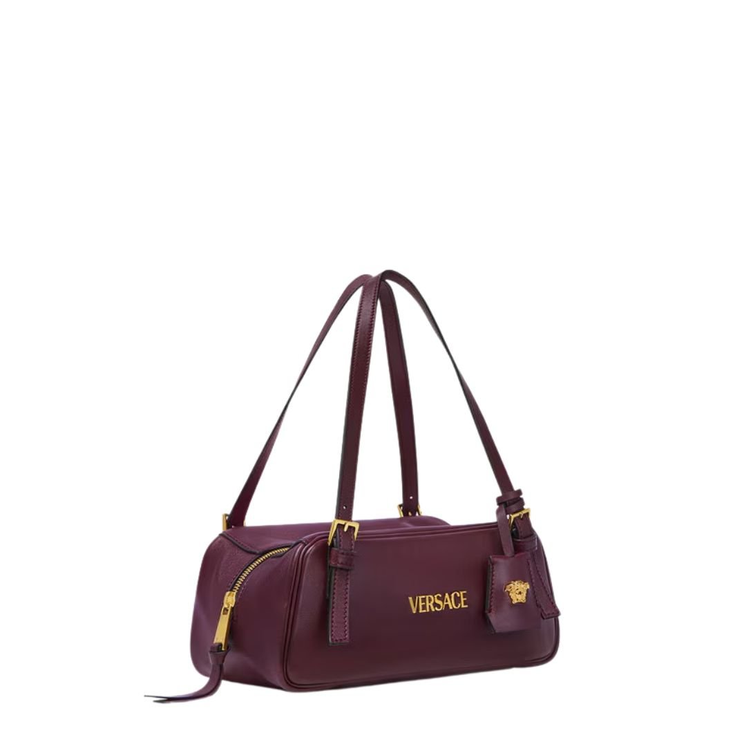 VERSACE TAG BOWLING SHOULDER BAG BURGUNDY