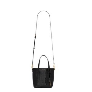 WOMEN SAINT LAURENT MINI TOY SHOPPING IN CROCODILE EMBOSSED LEATHER NOIR