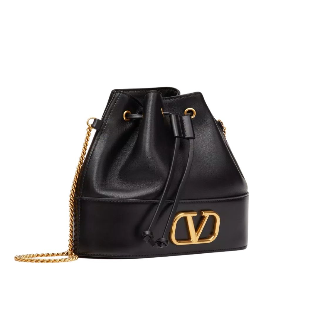 WOMAN VALENTINO GARAVANI VLOGO SIGNATURE LEATHER BUCKET BAG BLACK