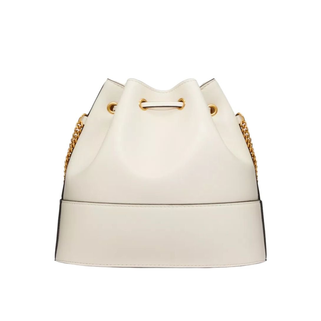 WOMAN VALENTINO GARAVANI VLOGO SIGNATURE LEATHER BUCKET BAG LIGHT IVORY