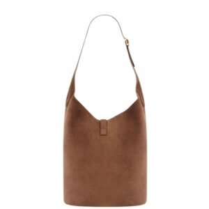 WOMEN’S SAINT LAURENT LE 5 A 7 LARGE YSL HOBO BAG IN SUEDE CARAMEL COGNAC
