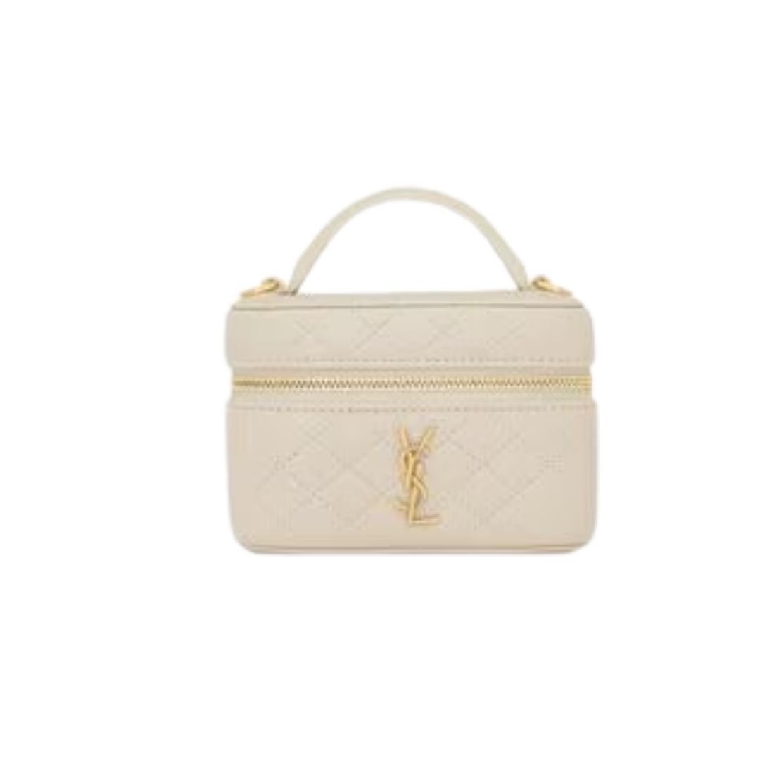 WOMEN SAINT LAURENT GABY MICRO VANITY BAG IN LAMBSKIN BLANC VINTAGE