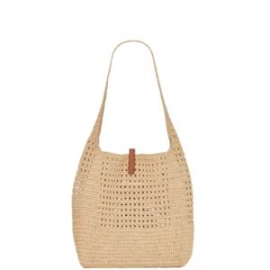 WOMEN SAINT LAURENT LE 5 A 7 IN RAFFIA CROCHET AND SMOOTH LEATHER NATURAL
