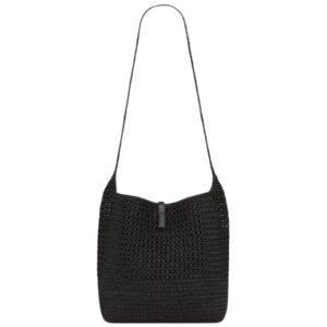 WOMEN SAINT LAURENT LE 5 A 7 IN RAFFIA CROCHET AND SMOOTH LEATHER BLACK