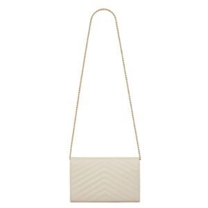 SAINT LAURENT CLASSIC CASSANDRE CHAIN WALLET IN GRAIN DE POUDRE LEATHER BLANC VINTAGE