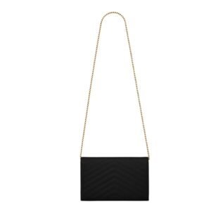 SAINT LAURENT CLASSIC CASSANDRE CHAIN WALLET IN GRAIN DE POUDRE LEATHER BLACK