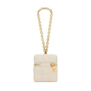 SAINT LAURENT WOMEN’S CASSANDRE MATELASSE CARRE MINI CUBE ON CHAIN CREMA SOFT