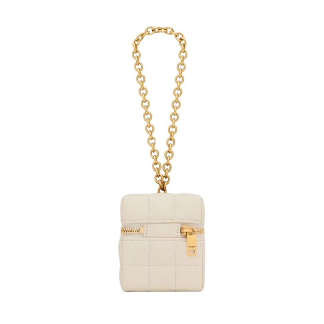 SAINT LAURENT WOMEN'S CASSANDRE MATELASSE CARRE MINI CUBE ON CHAIN CREMA SOFT