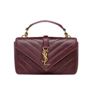 SAINT LAURENT WOMEN’S COLLEGE MINI CHAIN BAG IN SHINY CRACKLED LEATHER DEEP HOT WINE