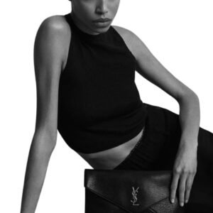 SAINT LAURENT CASSANDRE LARGE ENVELOPE POUCH IN LAMBSKIN BLACK