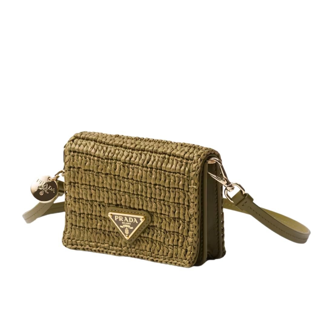 PRADA WOMENS CROCHET CARD HOLDER OLIVE GREEN
