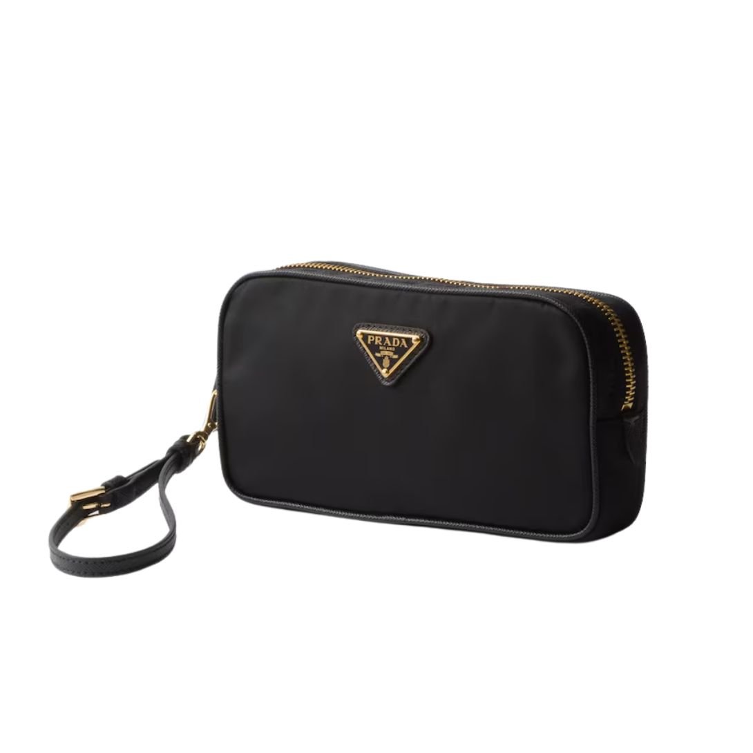 PRADA WOMENS RE-EDITION 1978 RE-NYLON AND SAFFIANO LEATHER POUCH