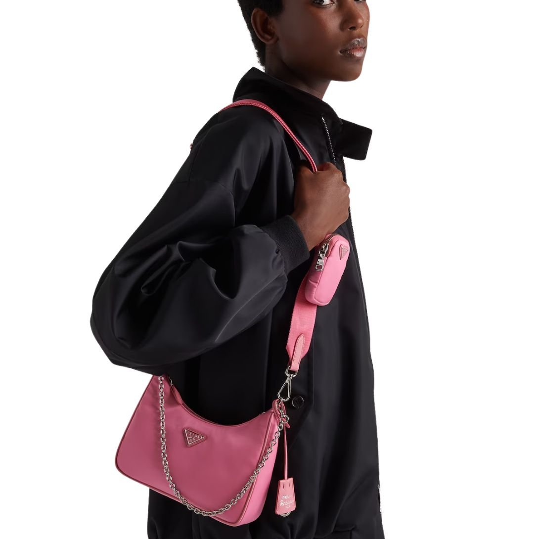 PRADA RE-EDITION 2005 LEATHER SHOULDER BAG WOMEN BEGONIA PINK