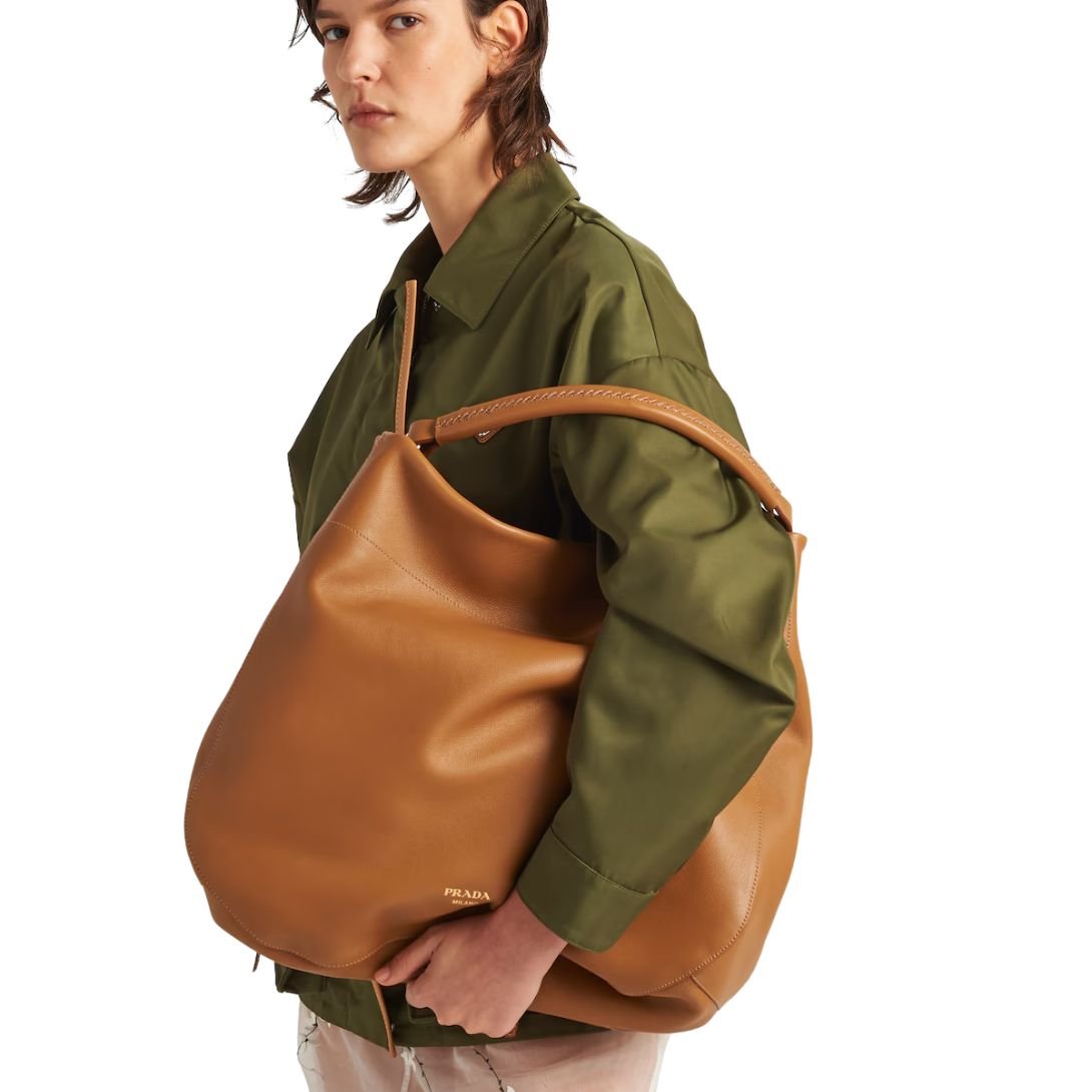 PRADA LARGE LEATHER SHOULDER BAG WOMEN CARAMEL