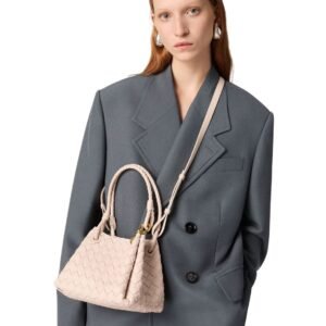 BOTTEGA VENETA PARACHUTE SMALL INTRECCIATO LEATHER SHOULDER BAG CAMEO