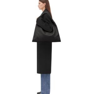 BOTTEGA VENETA WOMENS SUEDE LARGE HOP SHOULDER BAG BLACK