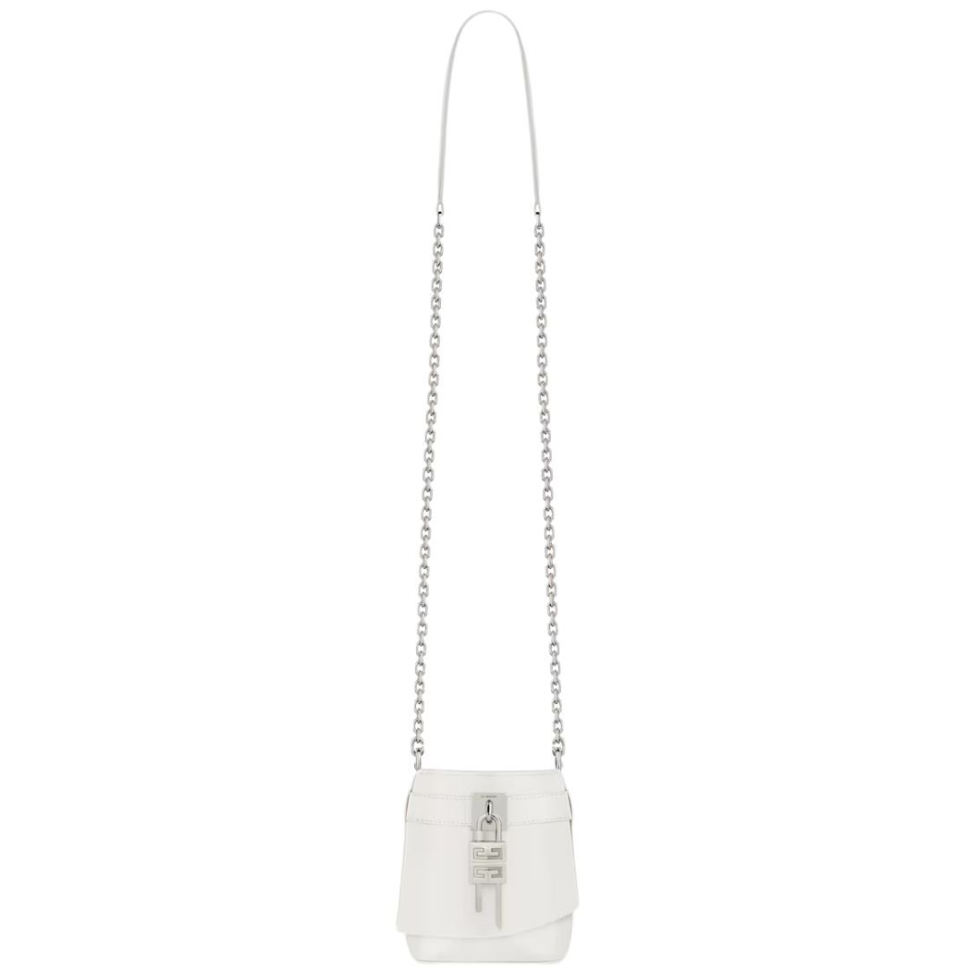 GIVENCHY WOMEN'S MICRO SHARK LOCK LEATHER BUCKET BAG IVORY