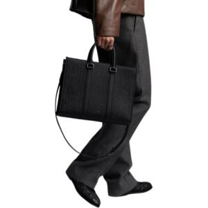 MEN DIOR MEDIUM EAST-WEST TOTE BAG GRAVITY LEATHER BLACK